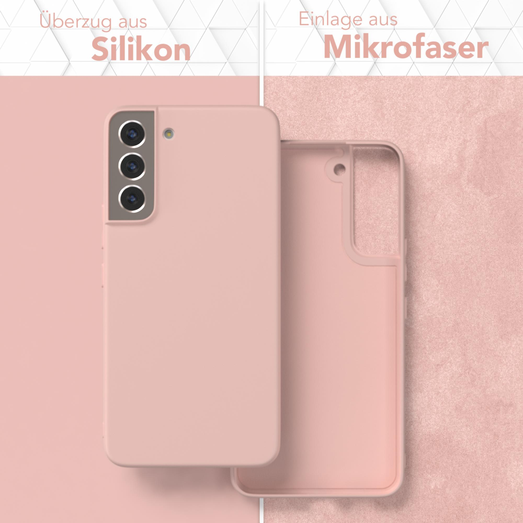 Rosa Handyhülle, offen, zeigt Innenfutter. Die Hülle besteht aus Silikon und Mikrofaser.
