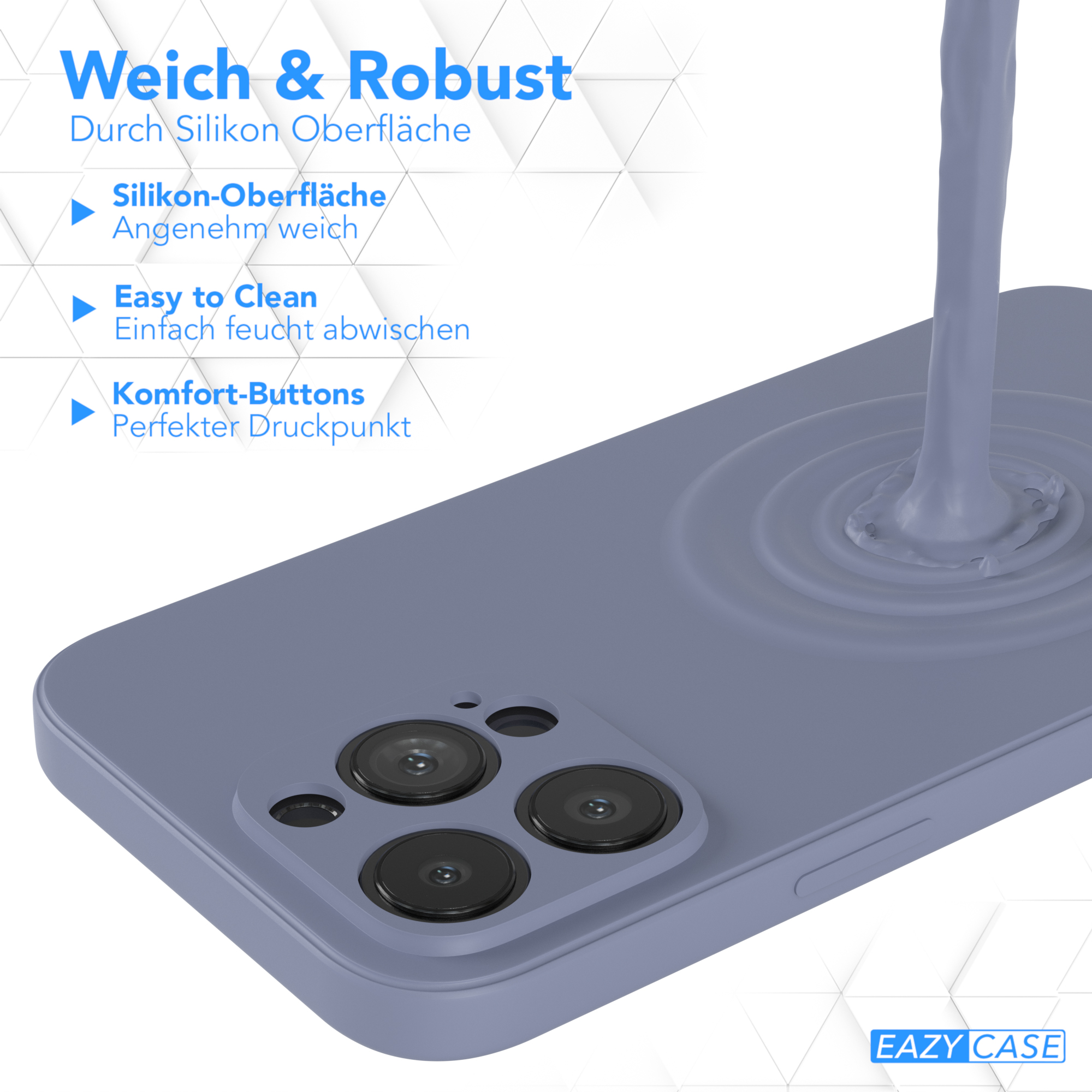 Eine Handyhülle mit einem Handy darin. Sie ist blau und der Hintergrund ist blau.