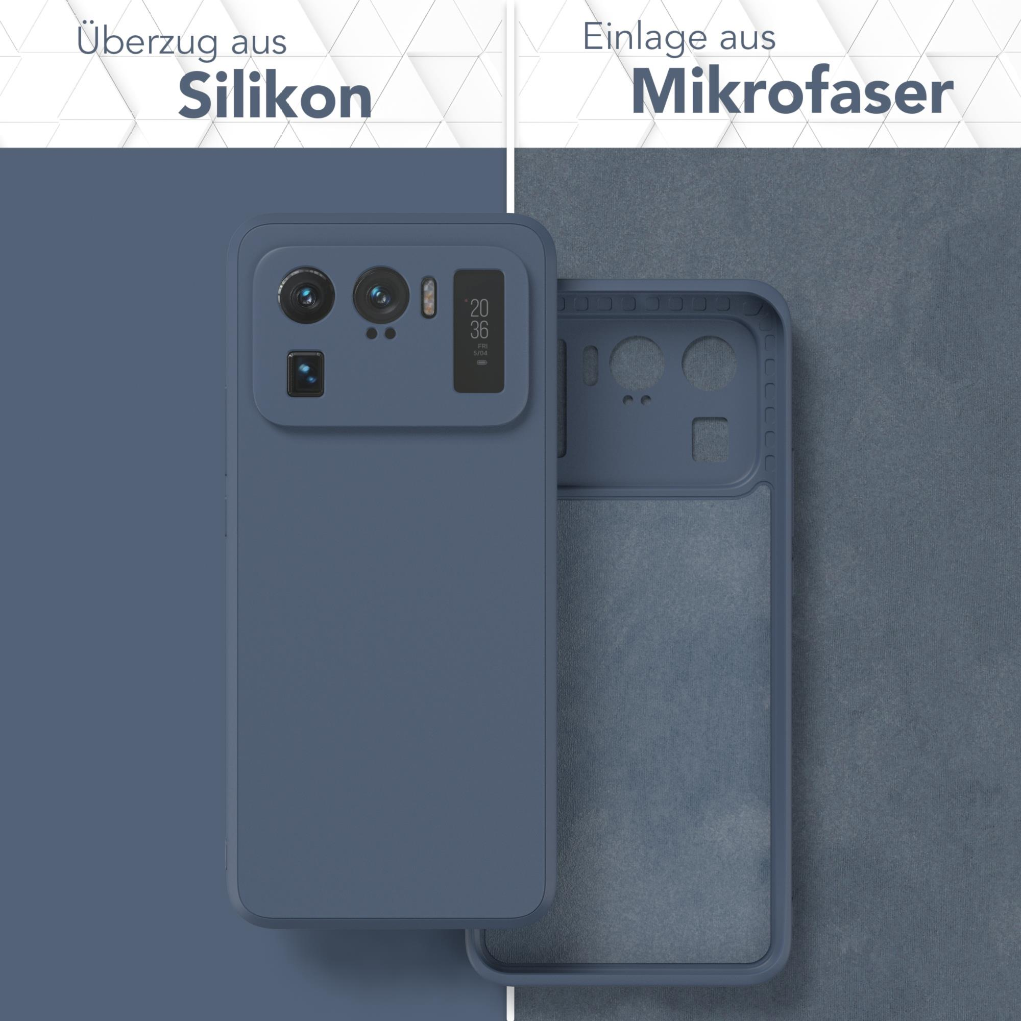 Blaue Handyhülle mit Silikonhülle und Mikrofaser-Einsatz, zeigt das Telefonmodell.