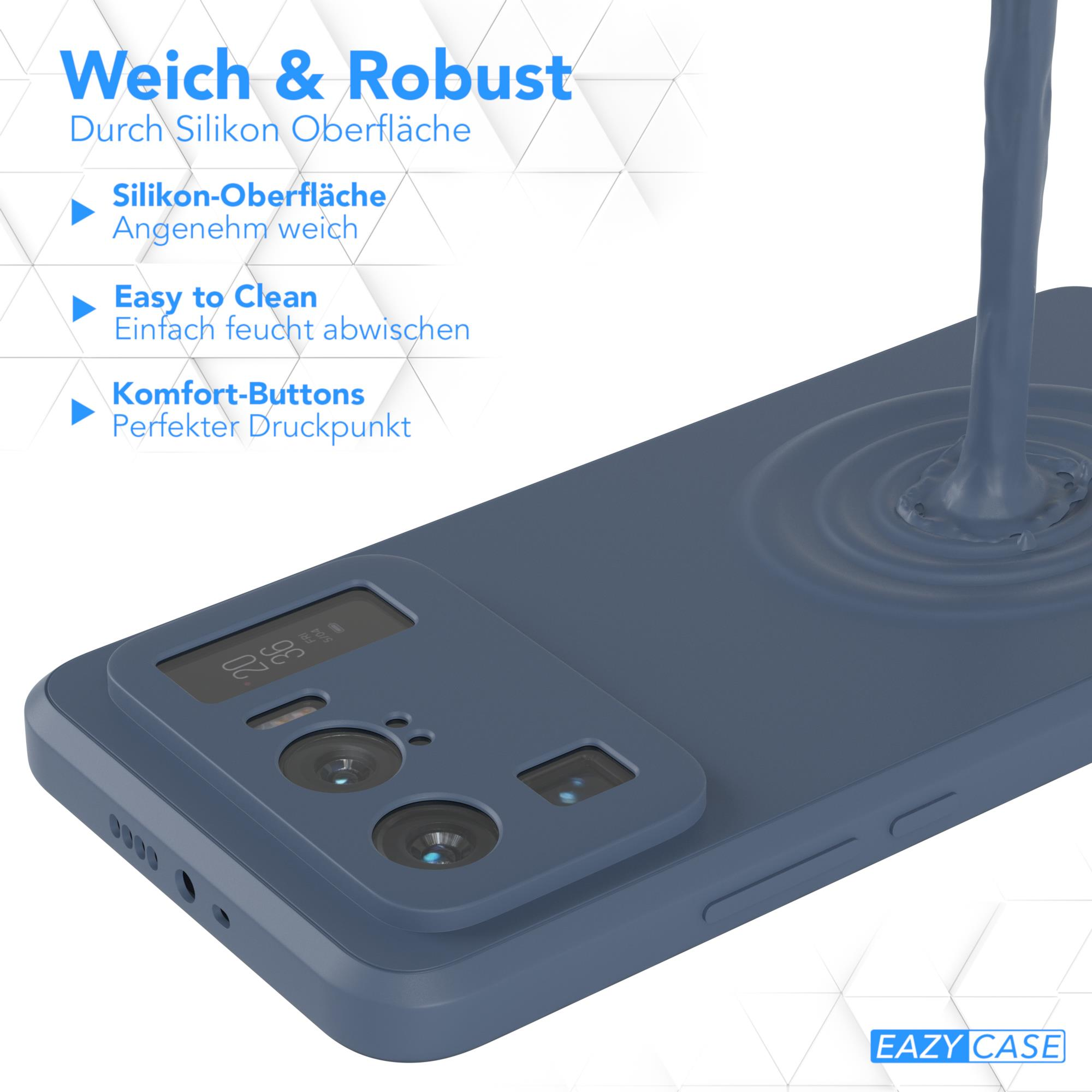 Blaue Handyhülle mit einer blauen Flüssigkeit darüber gegossen. Es hat eine Telefonform.