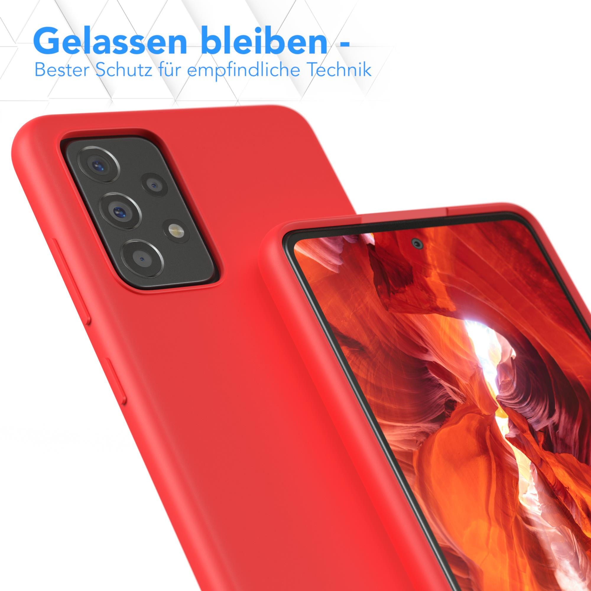 Rote Handyhülle neben dem Telefon. Text sagt 'Bester Schutz'.