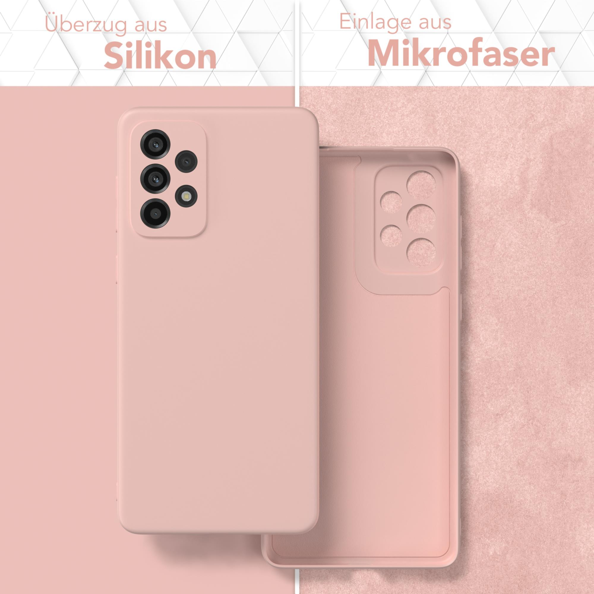 Rosa Handyhülle mit Mikrofaser-Innenfutter, neben der Hülle gezeigt. Weißer Hintergrund.