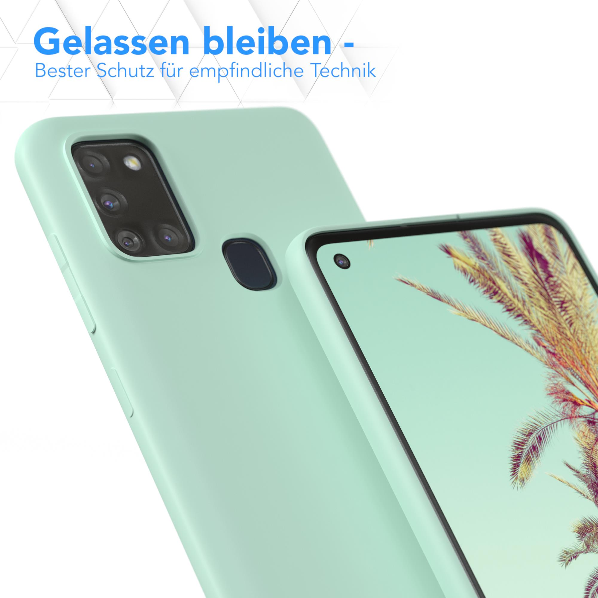 Zwei Handys: eines mintgrün, das andere im Fokus. Text der Hülle: Gelassen bleiben - Bester Schutz für empfindliche Technik.