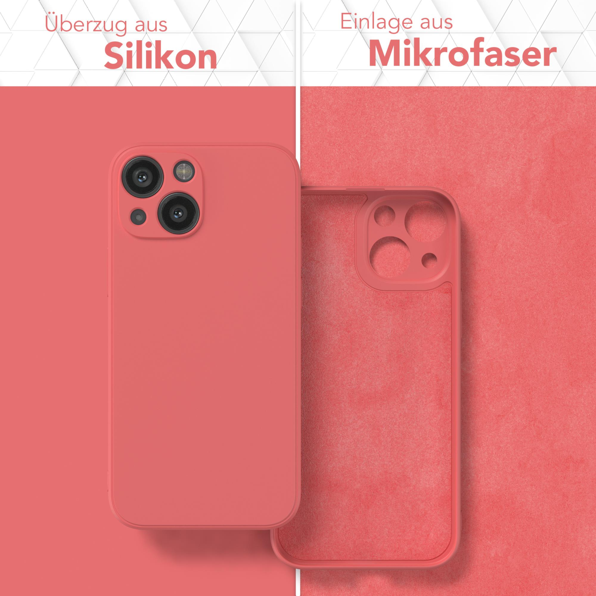 Rote Handyhülle mit Silikonhülle und Mikrofaser-Einsatz, zeigt das Telefonmodell.