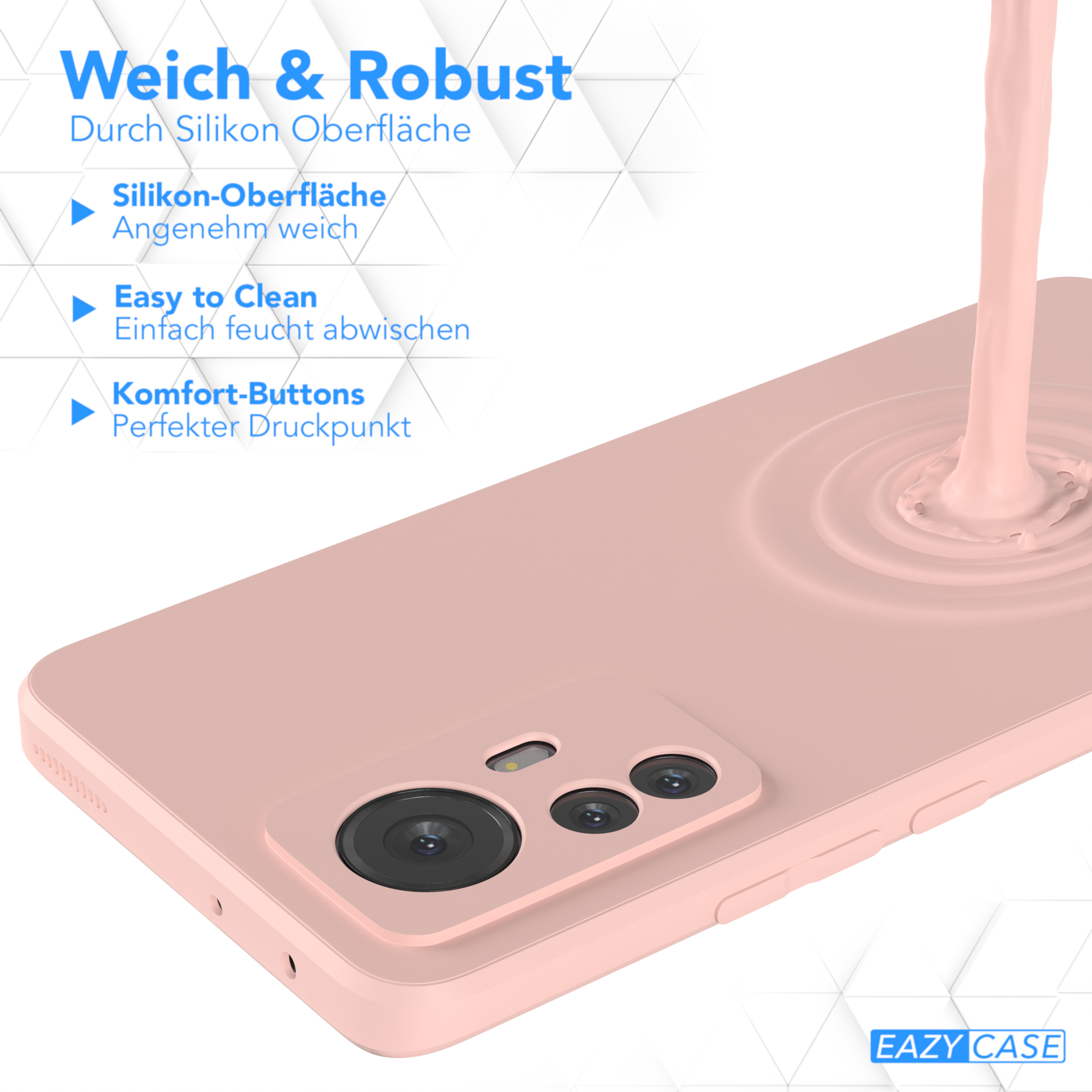 Rosa Handyhülle mit Telefon und Informationen über ihre Funktionen.