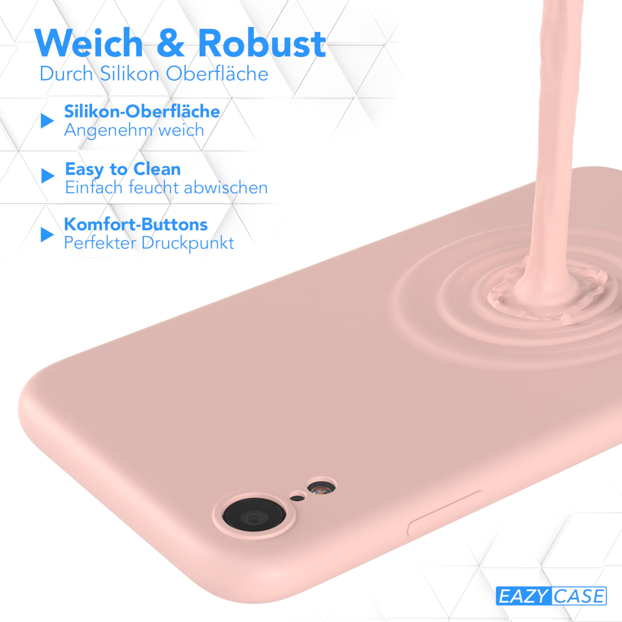 Eine rosa Handyhülle mit Flüssigkeitsspritzereffekt, mit Silikonoberfläche, einfacher Reinigung und Komforttasten.