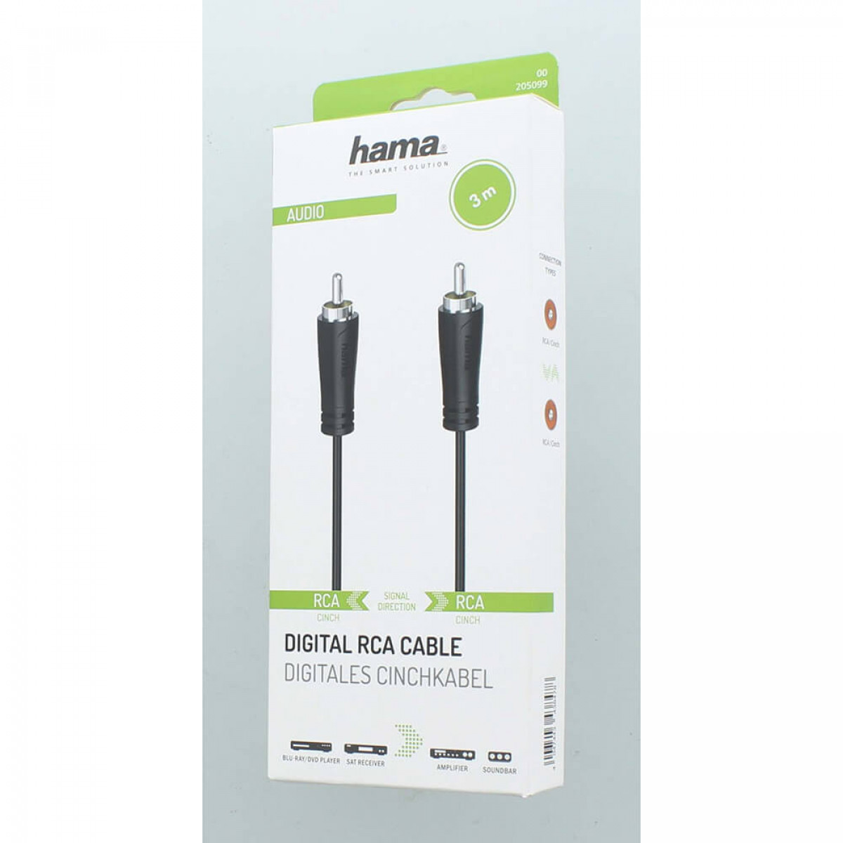 Kabel RCA w pudełku. Pudełko ma zieloną górę i wyświetla nazwę produktu.