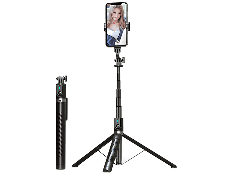 INF Ausziehbarer Selfie-Stick/Kamerastativ mit Bluetooth-Fernbedienung Selfie-Stick, schwarz