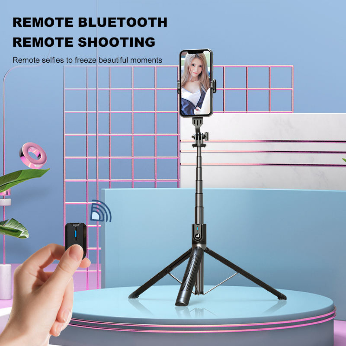 schwarz Selfie-Stick, mit Ausziehbarer INF Selfie-Stick/Kamerastativ Bluetooth-Fernbedienung
