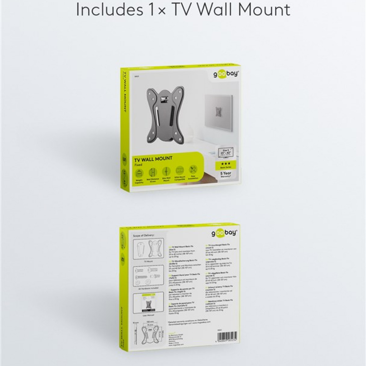 GOOBAY TV-Wandhalterung Basic TV-Wandhalterung, Schwarz FIXED S) (Größe