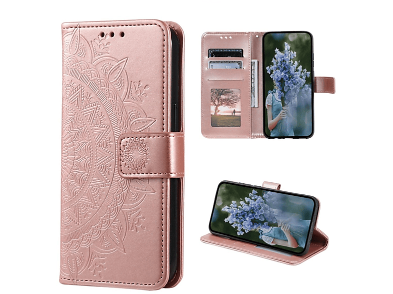 COVERKINGZ Klapphülle mit Mandala Muster, Bookcover, Samsung, Galaxy S23 Ultra, Rosegold