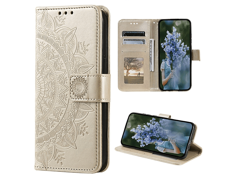 COVERKINGZ Klapphülle mit Mandala Muster, Bookcover, Samsung, Galaxy S23+, Gold