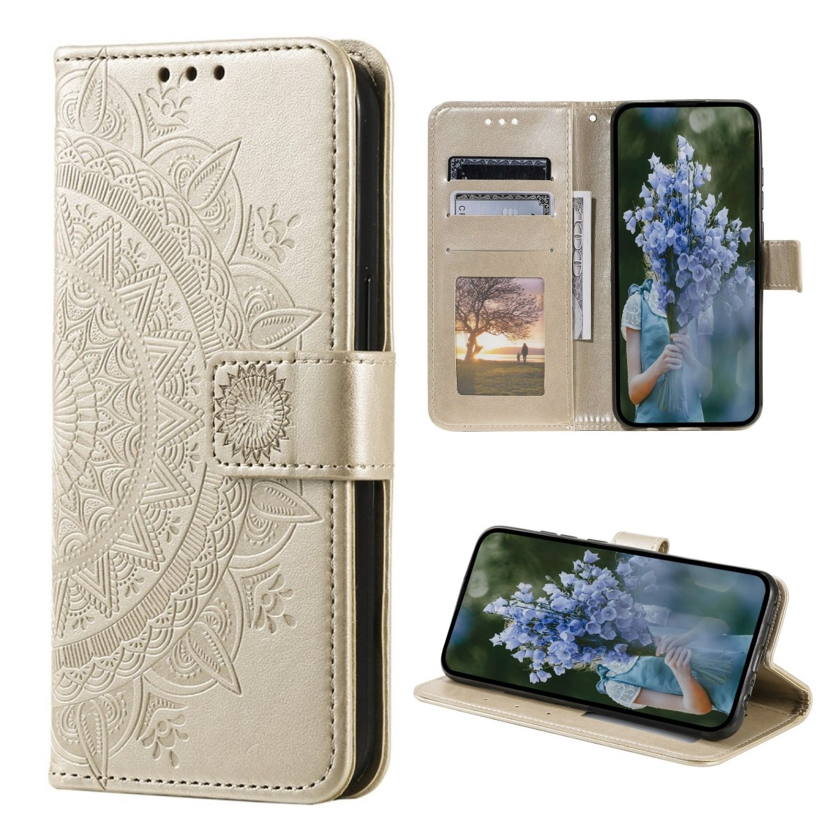 COVERKINGZ Klapphülle mit Mandala Muster, Gold Samsung, Bookcover, Galaxy S23
