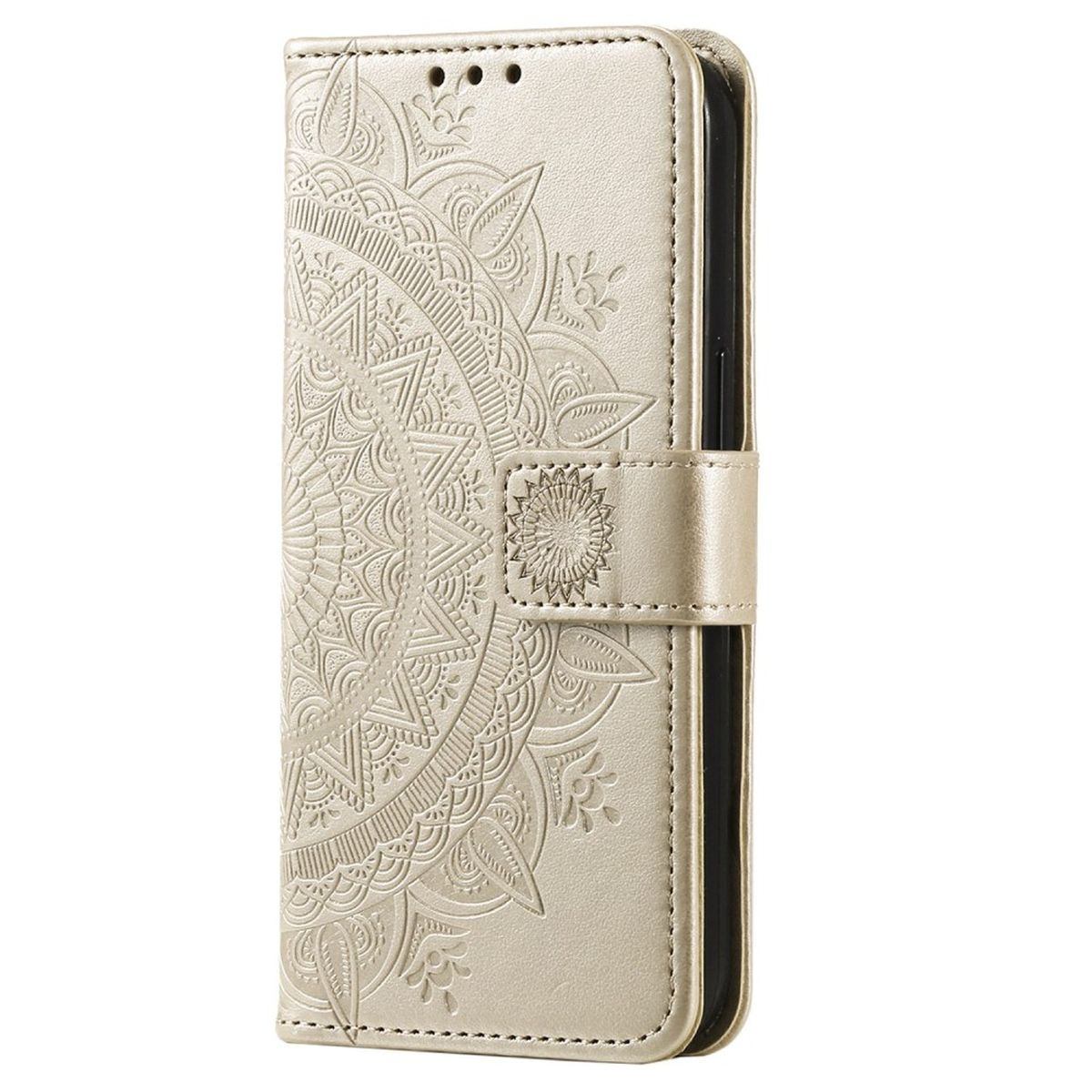 Galaxy S23+, Klapphülle Gold Muster, mit Mandala Samsung, COVERKINGZ Bookcover,