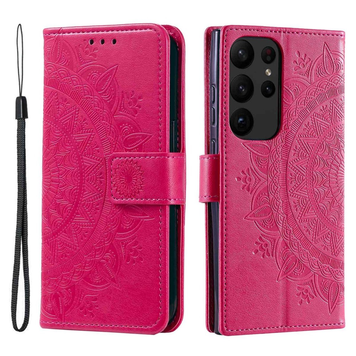 Ein Telefon mit Displayschutz, das ein lila Galaxy-Design zeigt.