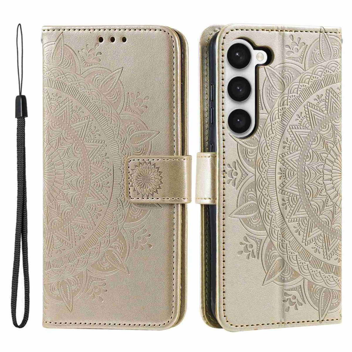 Muster, Galaxy Samsung, Bookcover, COVERKINGZ S23+, Gold mit Mandala Klapphülle