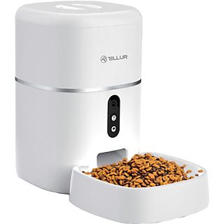 Dispensador de comida para mascotas  - UltraHD Camera, 4L TELLUR, Blanco