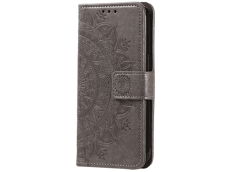Mandala Bookcover, mit COVERKINGZ Samsung, S23, Grau Klapphülle Muster, Galaxy