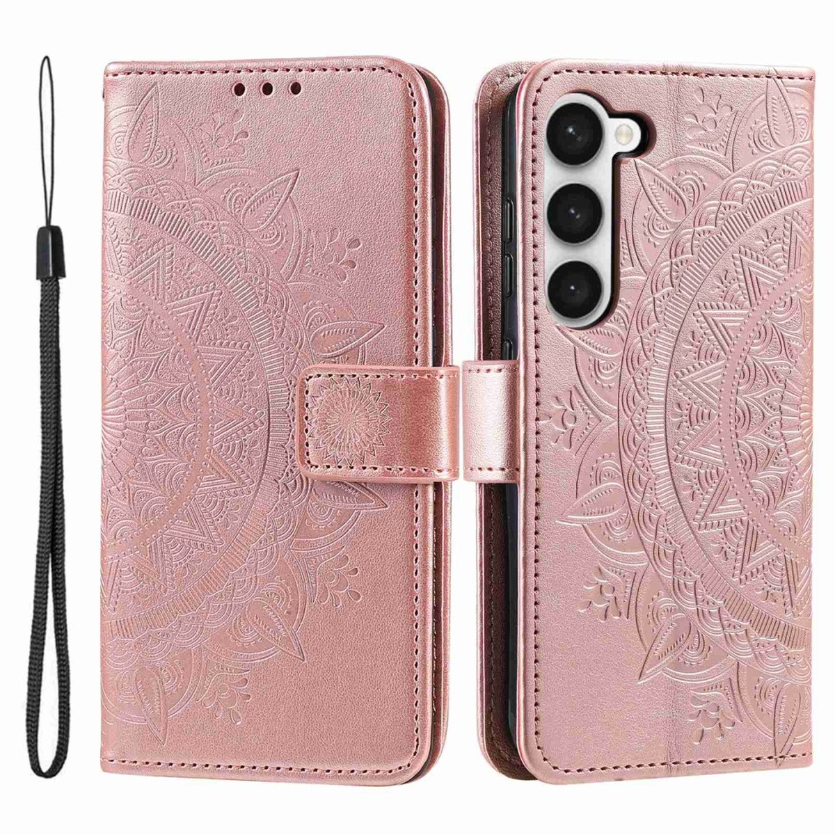 COVERKINGZ Klapphülle mit Mandala Samsung, Bookcover, S23, Rosegold Galaxy Muster
