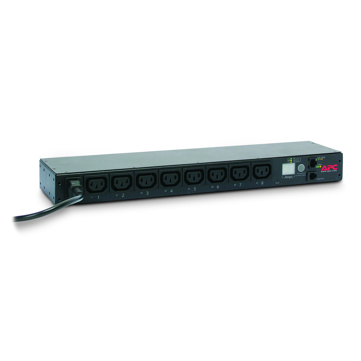 Regleta negra con múltiples enchufes, ideal para proteger dispositivos electrónicos.