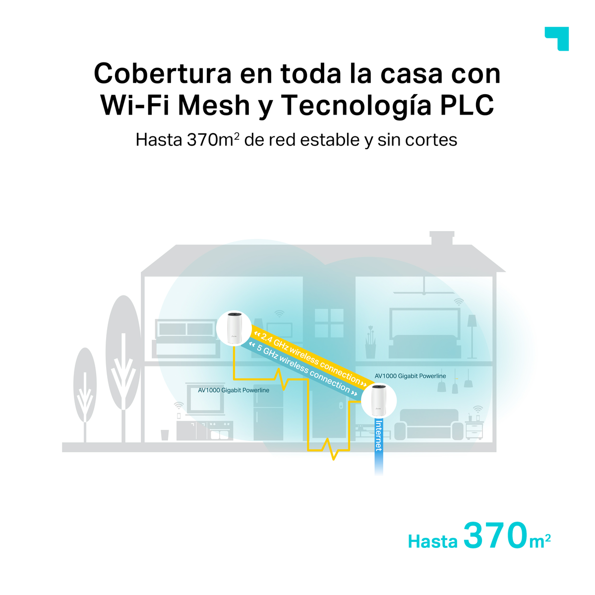 Ilustracja domu z połączeniem Wi-Fi, wzmacniaczem Wi-Fi.