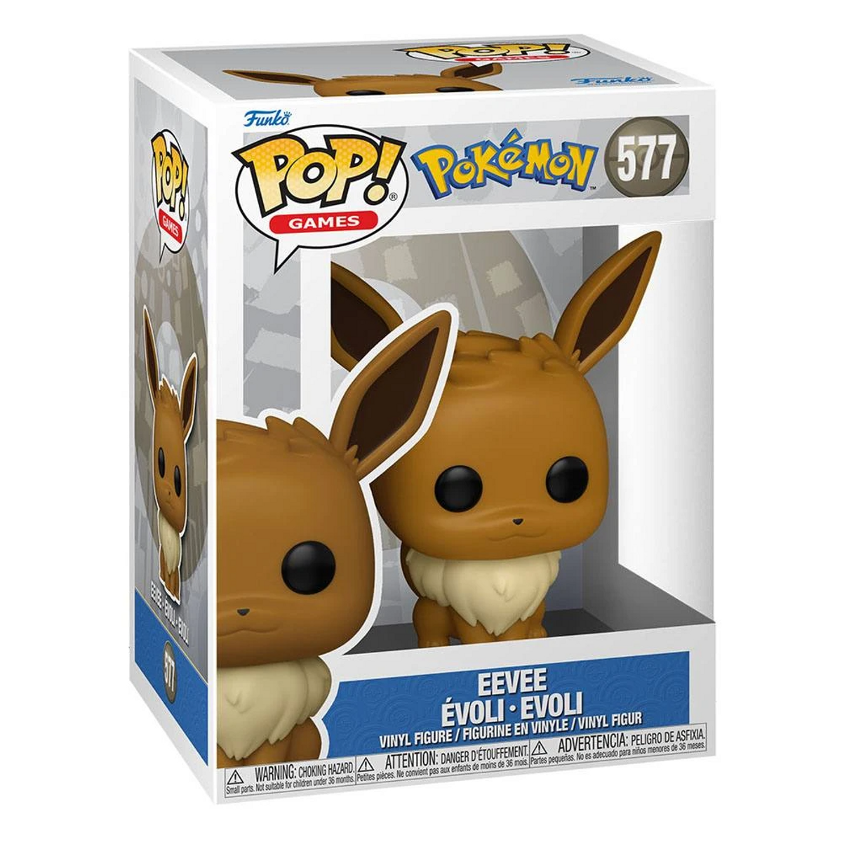 Figurka Eevee Funko Pop w pudełku, z dwiema widocznymi figurkami Eevee.