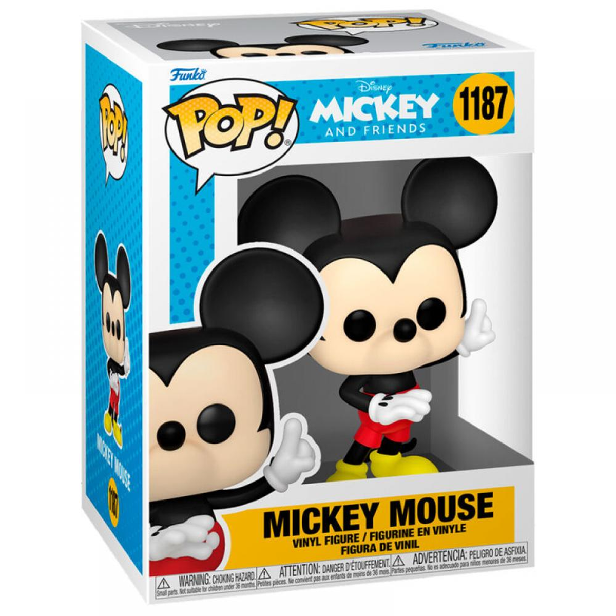 Una figura Funko Pop! di Topolino in una scatola con la figura visibile.