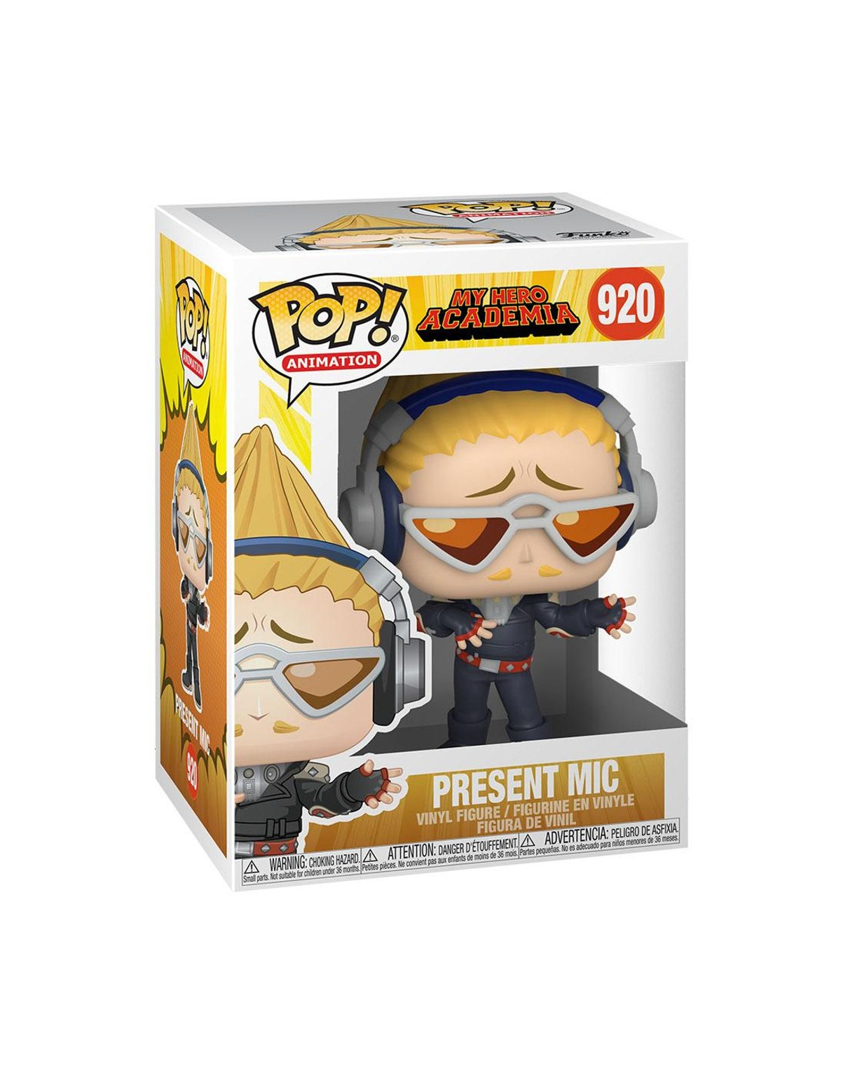 Funko Pop-Box mit einer Figur eines Charakters mit blonden Haaren und Kopfhörern.