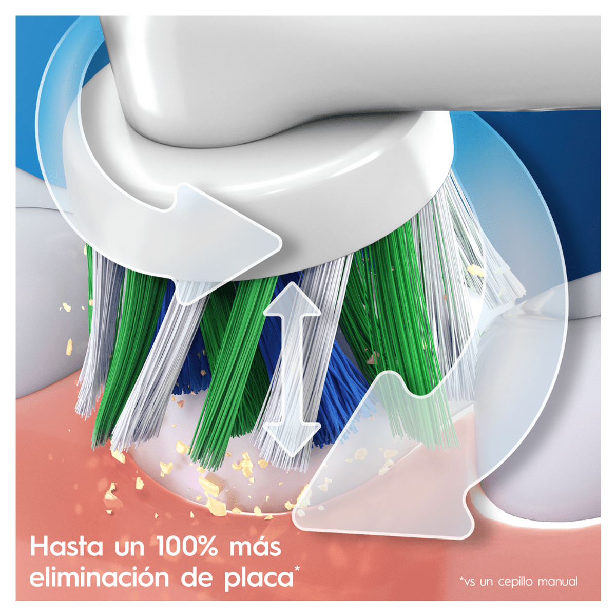 Un cabezal de cepillo de dientes eléctrico que muestra un primer plano de las cerdas.