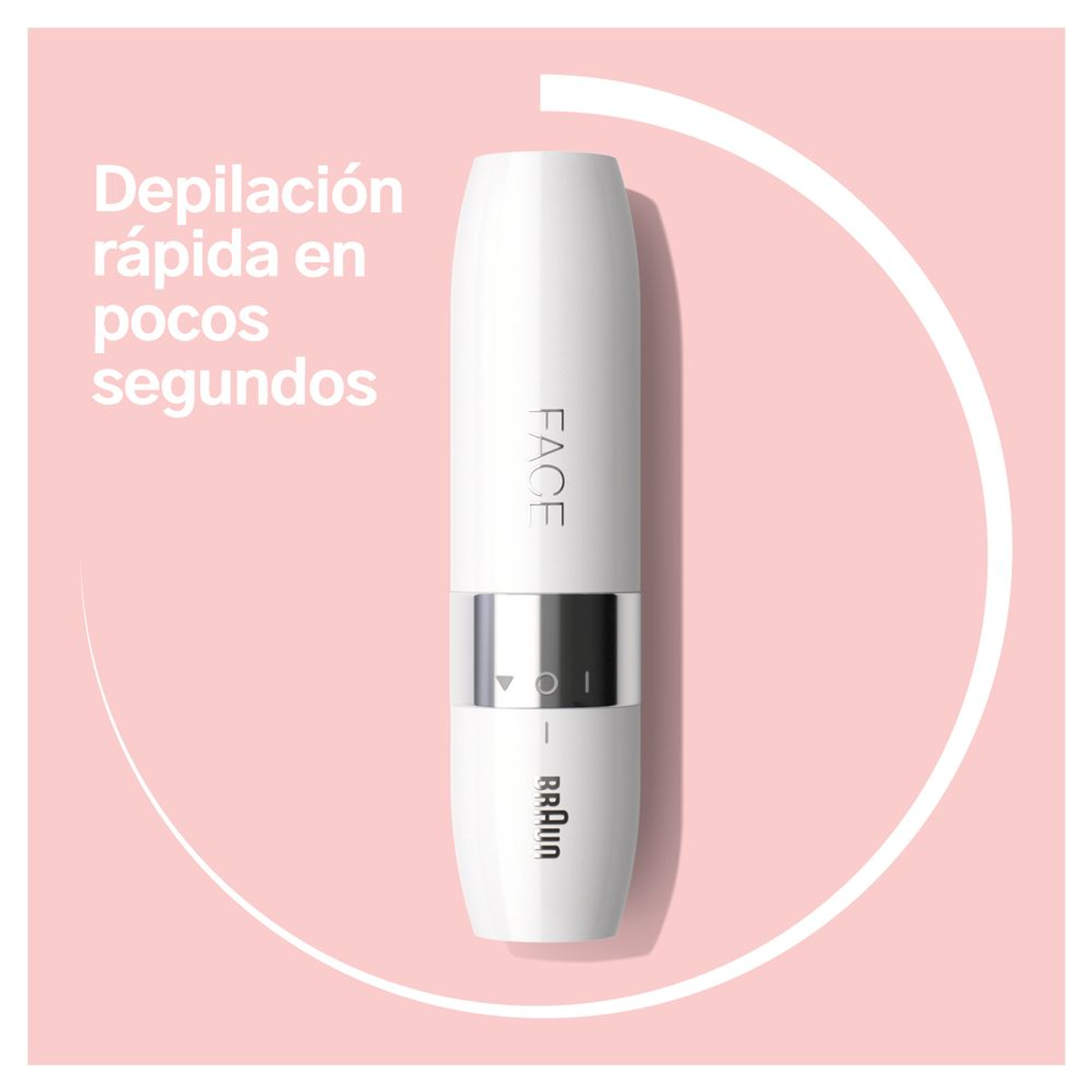 Epilatore viso Braun bianco, con testo in spagnolo.