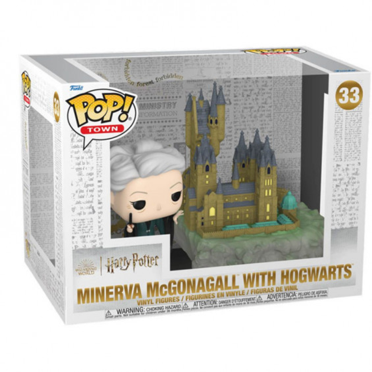 Figura Funko Pop di Minerva McGonagall con il Castello di Hogwarts in una scatola.