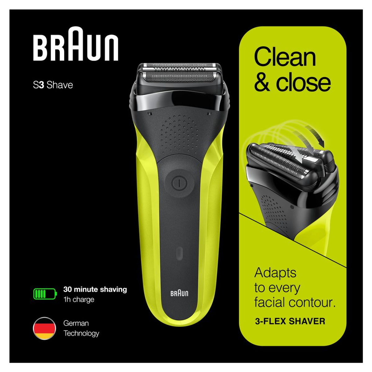BRAUN Series schwarz/grün 3 300 (Scherfoliensystem) Rasierer