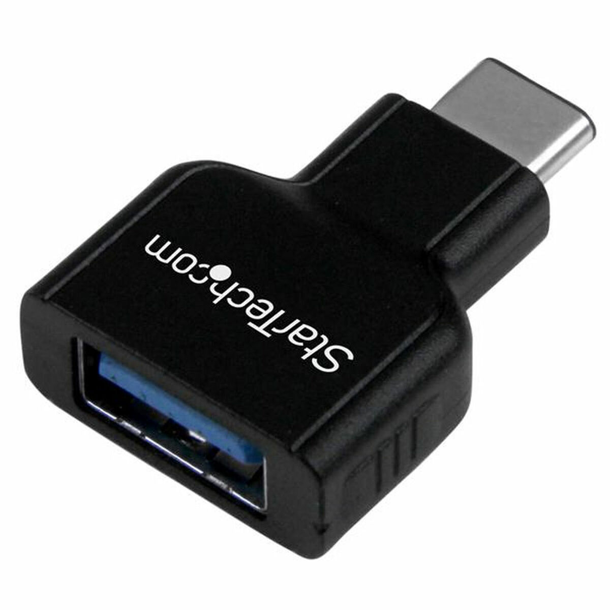 Adattatore da USB-C a USB nero con logo StarTech.com, sfondo bianco.
