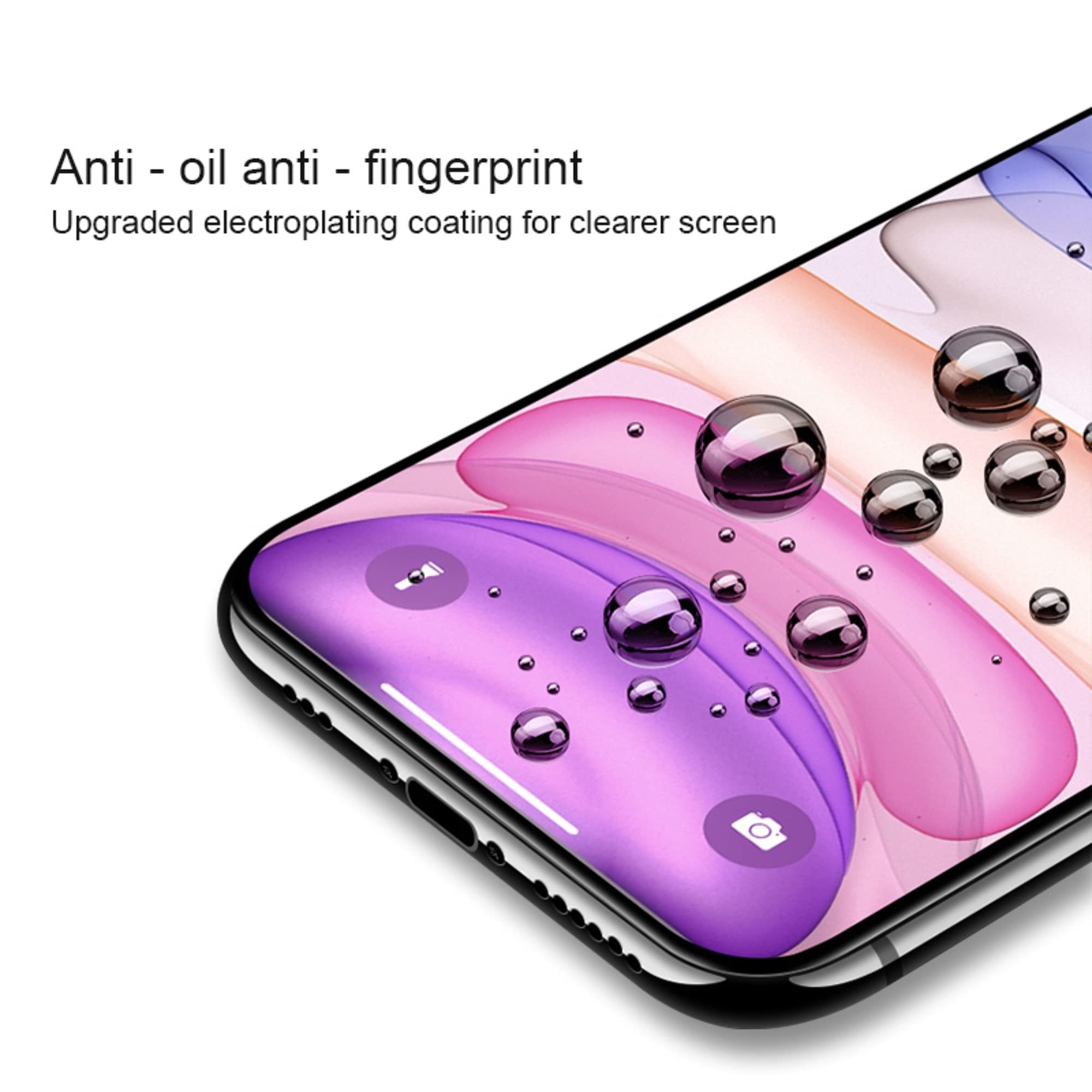 Telefonbildschirm mit Wassertropfen, Anti-Öl- und Anti-Fingerabdruck-Beschichtung.