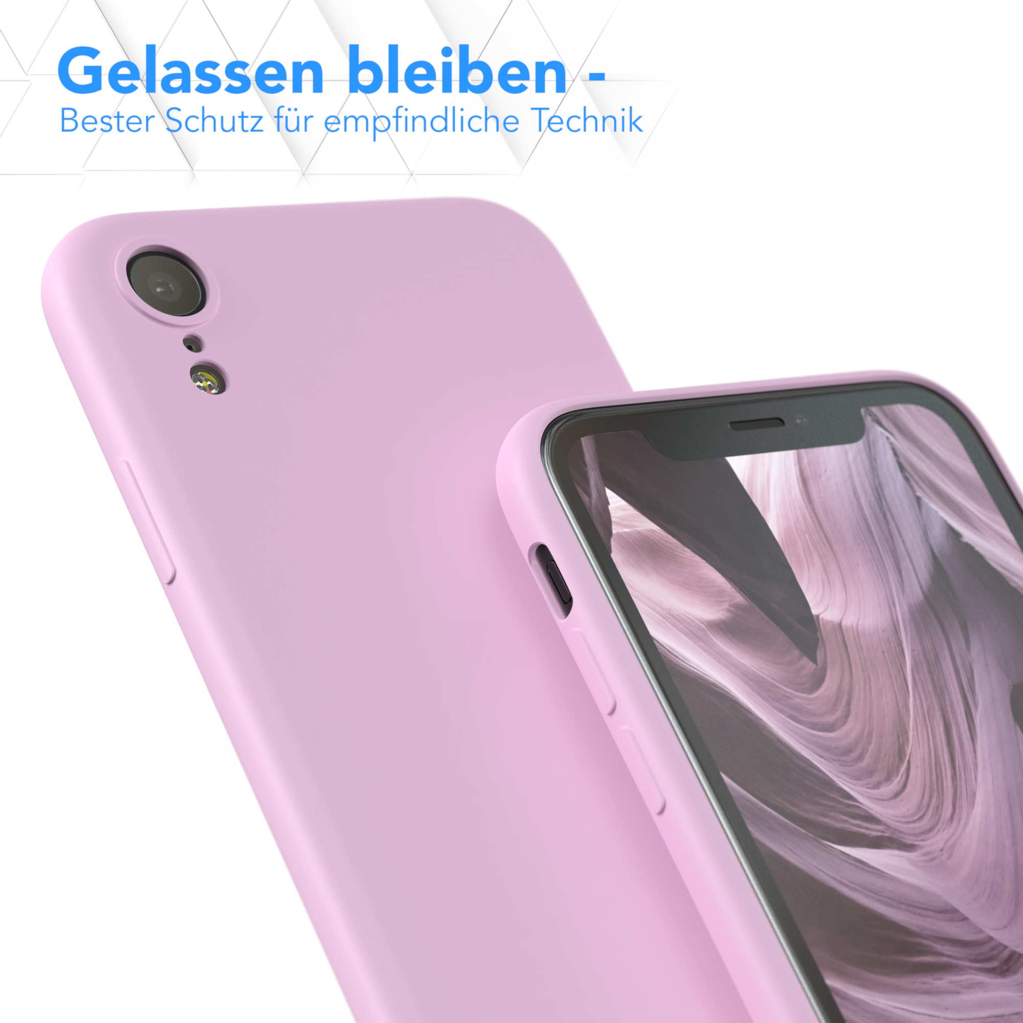Zwei rosa Handyhüllen, eine hinter der anderen, mit einem Telefon darin.