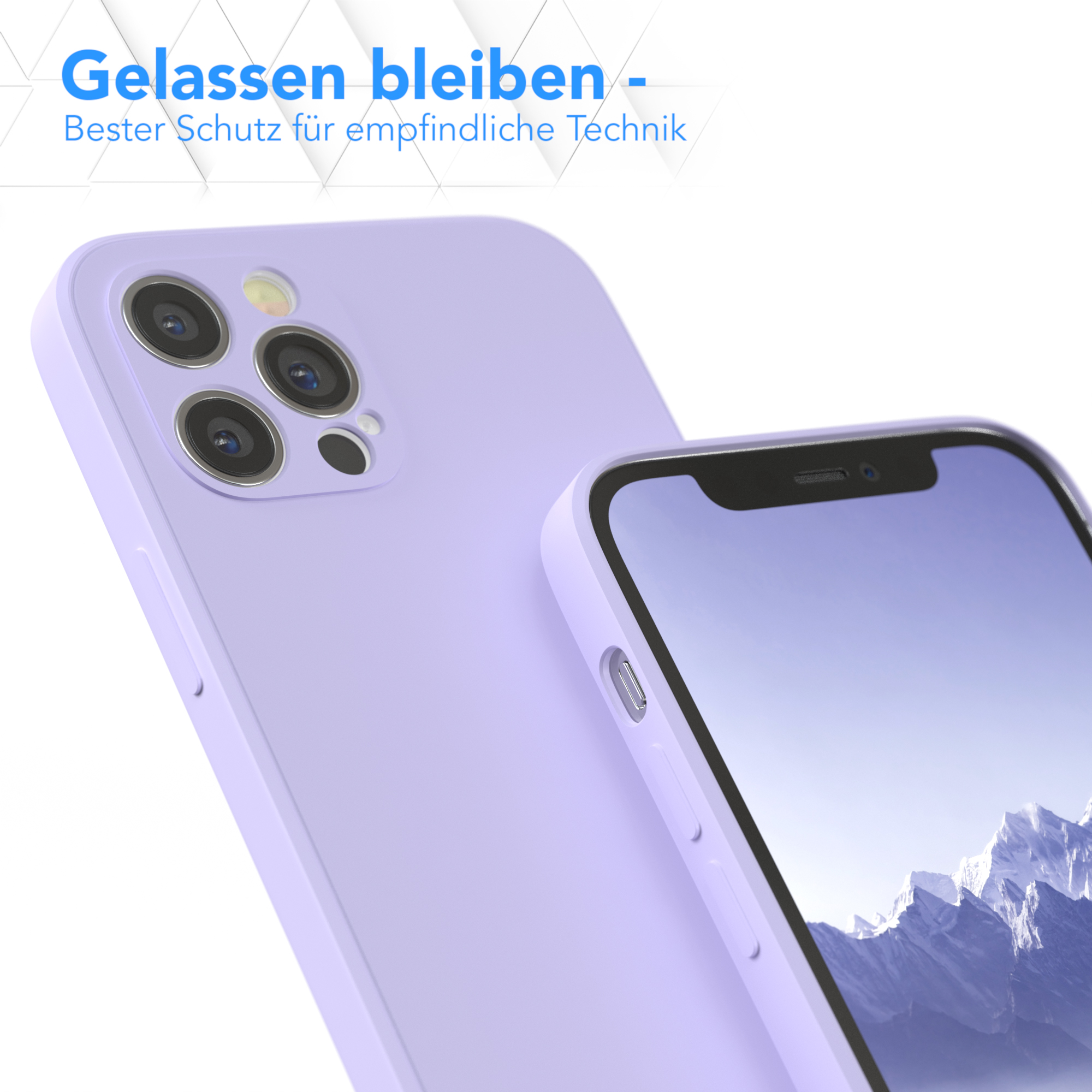 Zwei lila Handyhüllen. Eine zeigt den Bildschirm des Telefons, die andere ist eine Hülle.