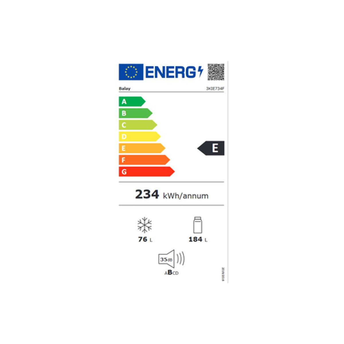 Etiqueta de eficiencia energética para un frigorífico.