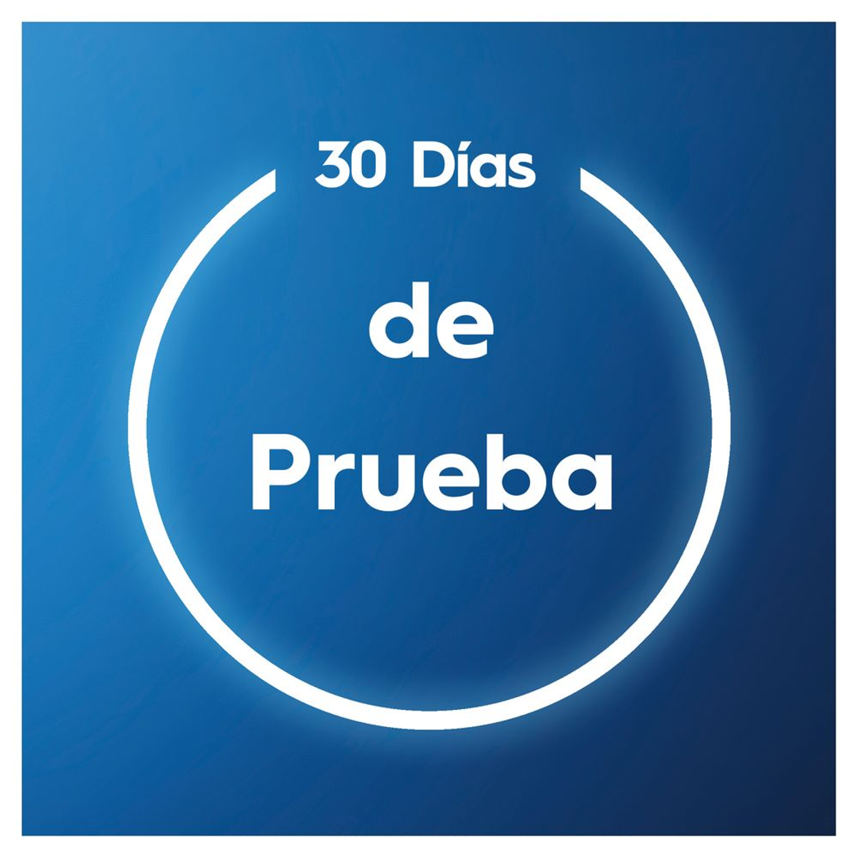 Uno sfondo blu con un cerchio bianco contenente il testo "30 Dias de Prueba". Il testo è in spagnolo.