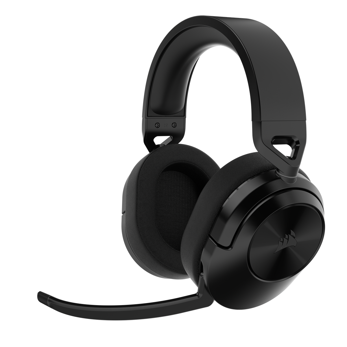 Cuffie da gioco Corsair nere con microfono, su sfondo scuro.