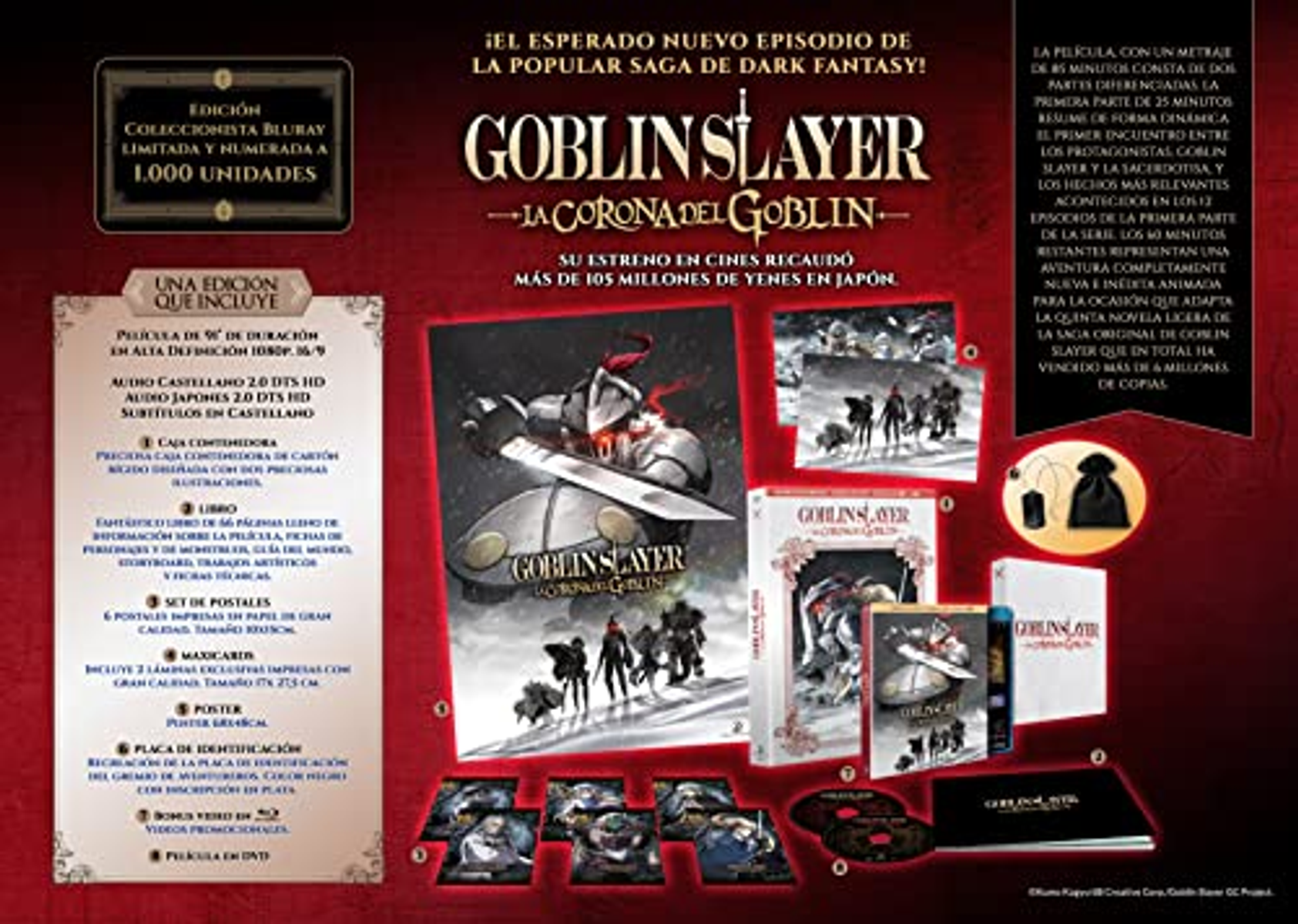 Set Blu-ray de fantasía oscura. Incluye discos Blu-ray, póster y caja de edición de coleccionista con texto.