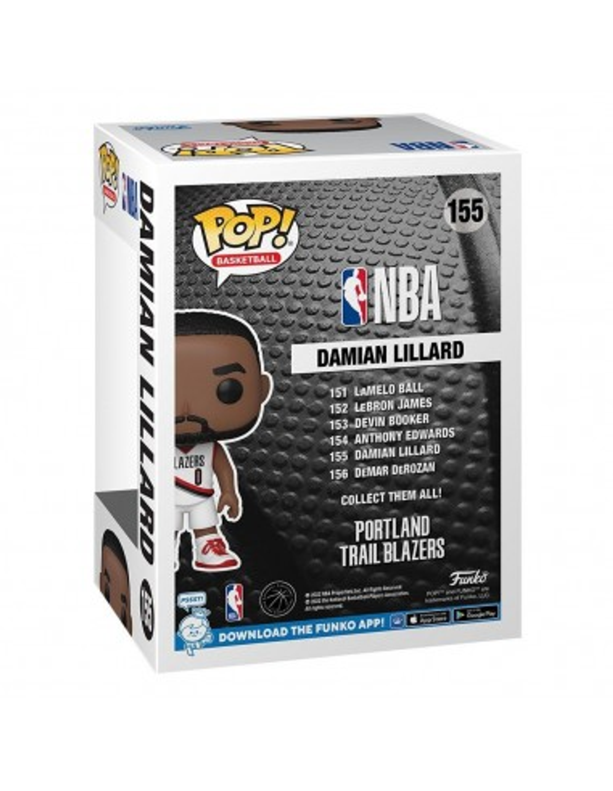 Rückseite einer Funko Pop Box. Die Box zeigt eine Damian Lillard Figur und NBA-Branding.