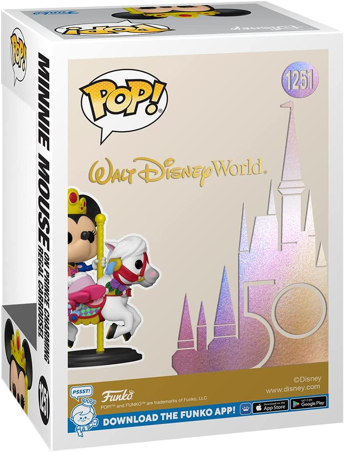 Caja Funko Pop. Figura de Minnie Mouse en carrusel. Logo de Walt Disney World.