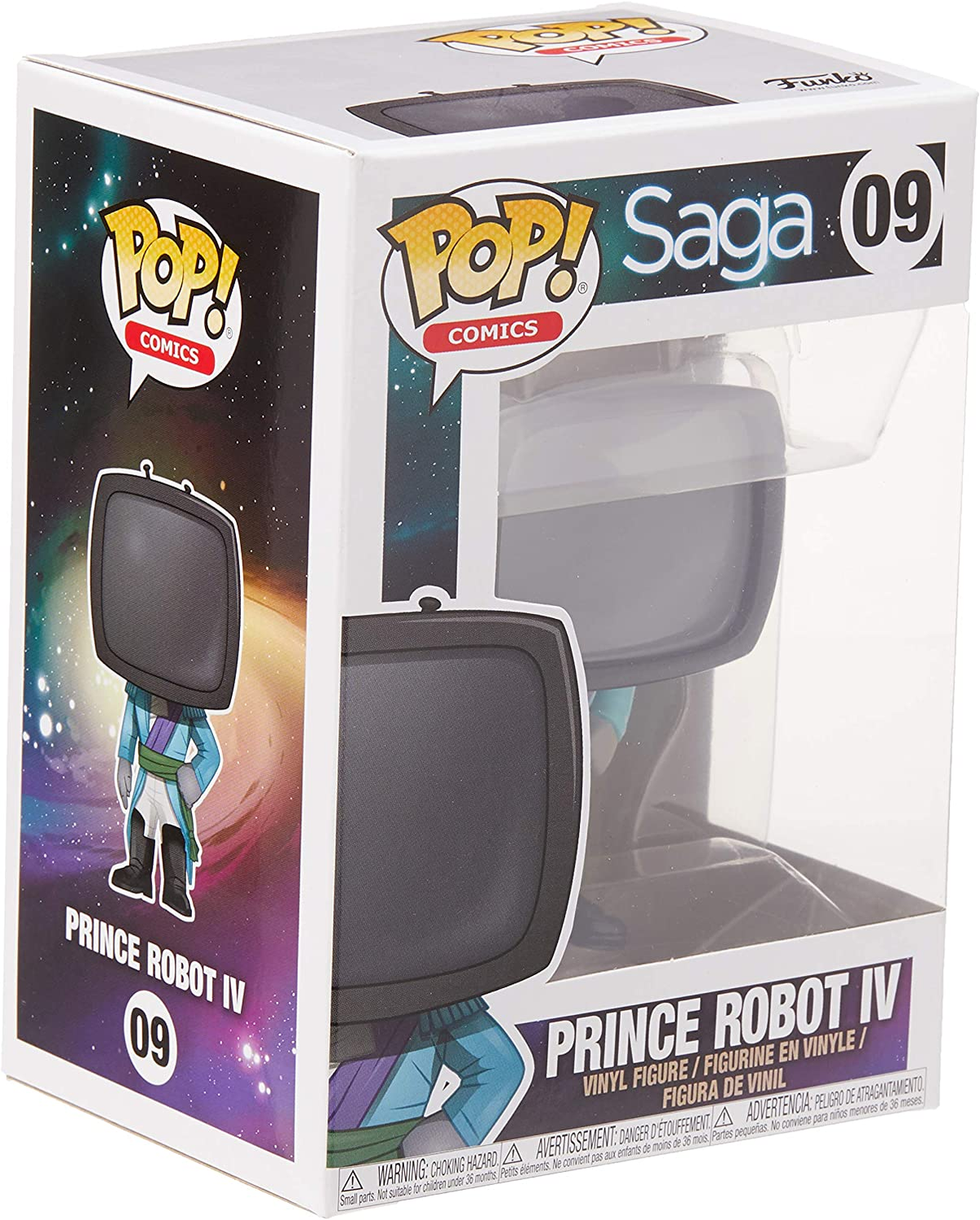 Una caja de Funko Pop! con una figura de Prince Robot IV de la serie de cómics Saga.
