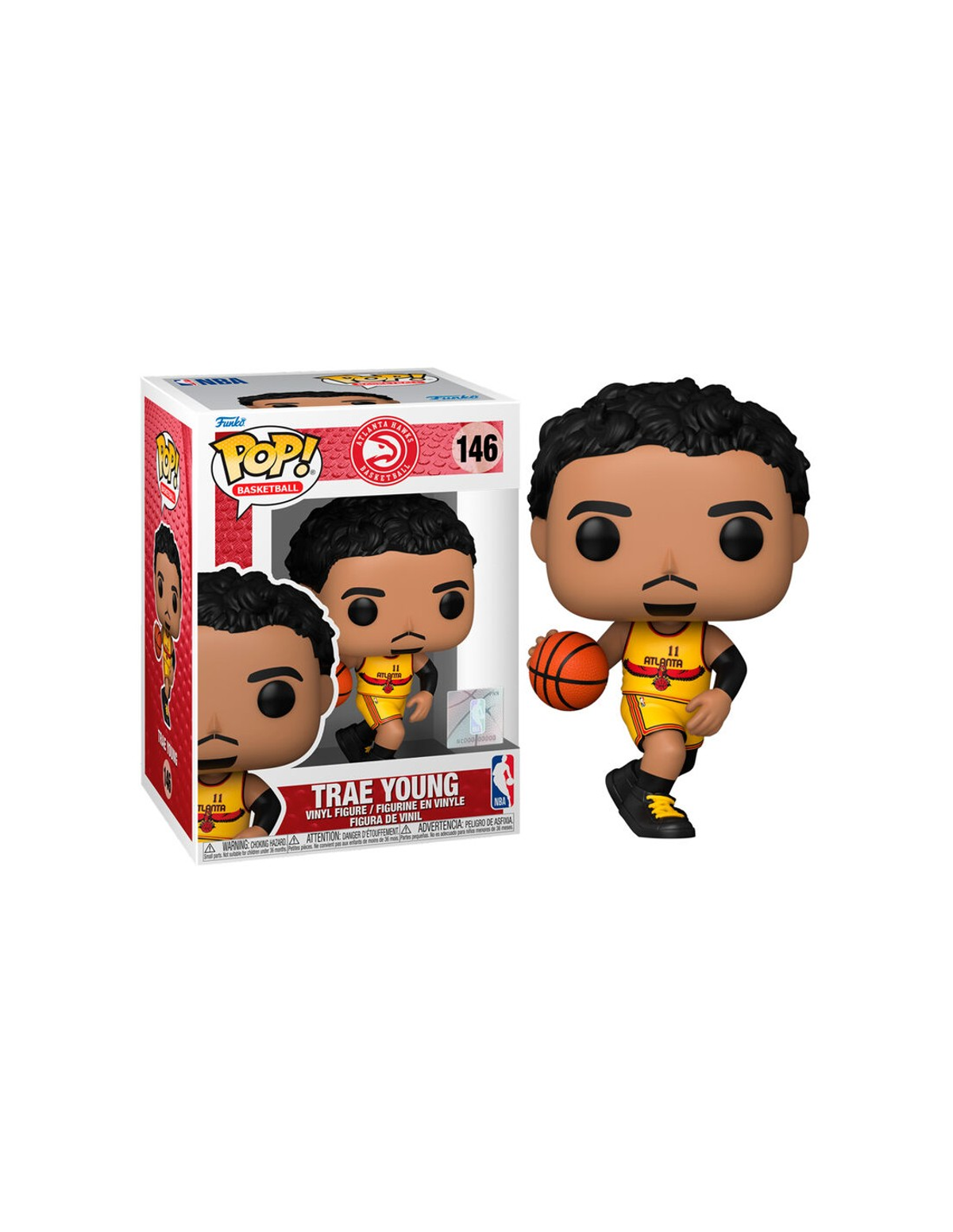 Trae Young Funko Pop Figur mit Verpackung.