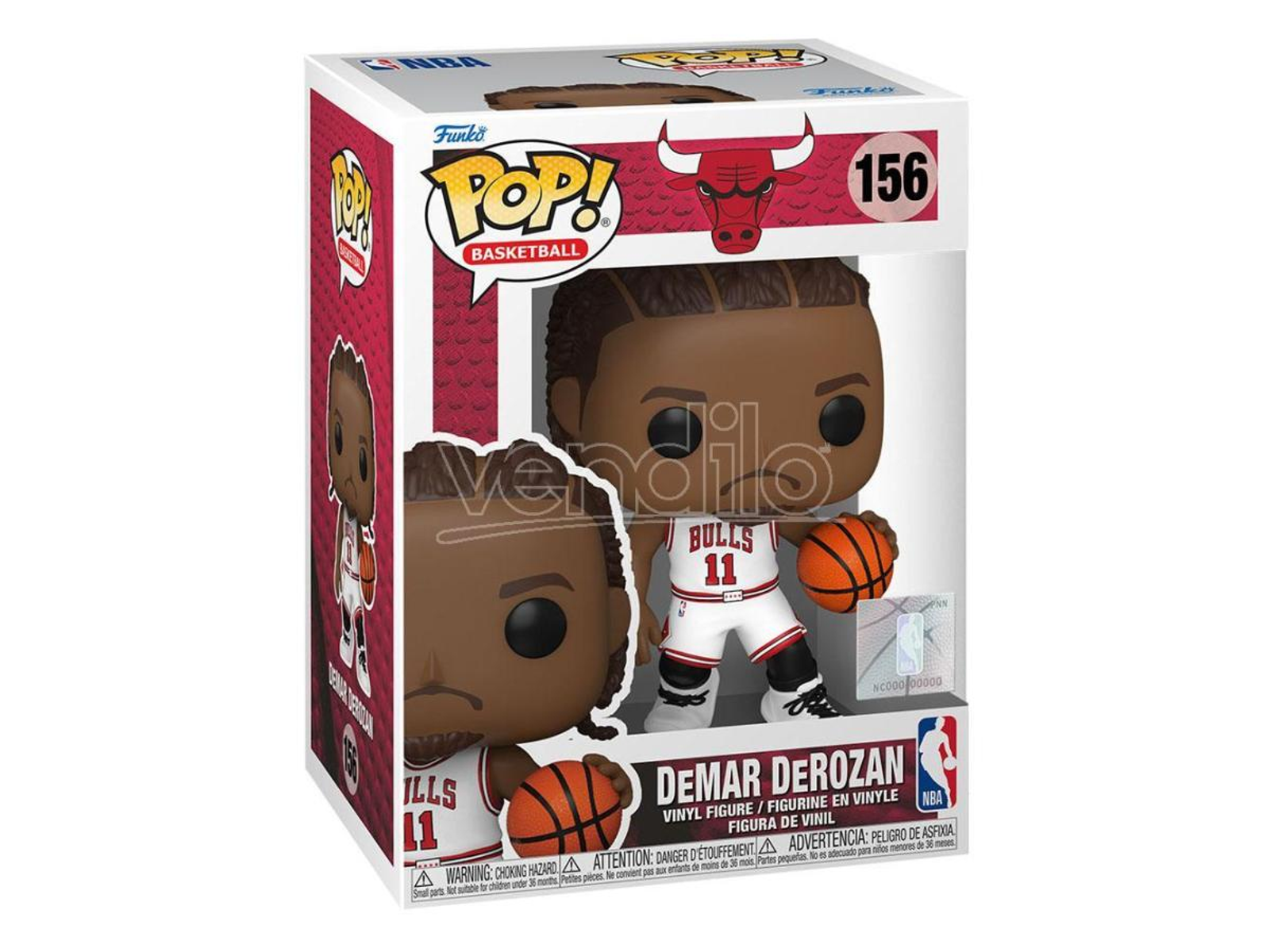 Funko Pop Box mit Demar Derozan. Die Box zeigt den Spieler in einem Bulls-Trikot.