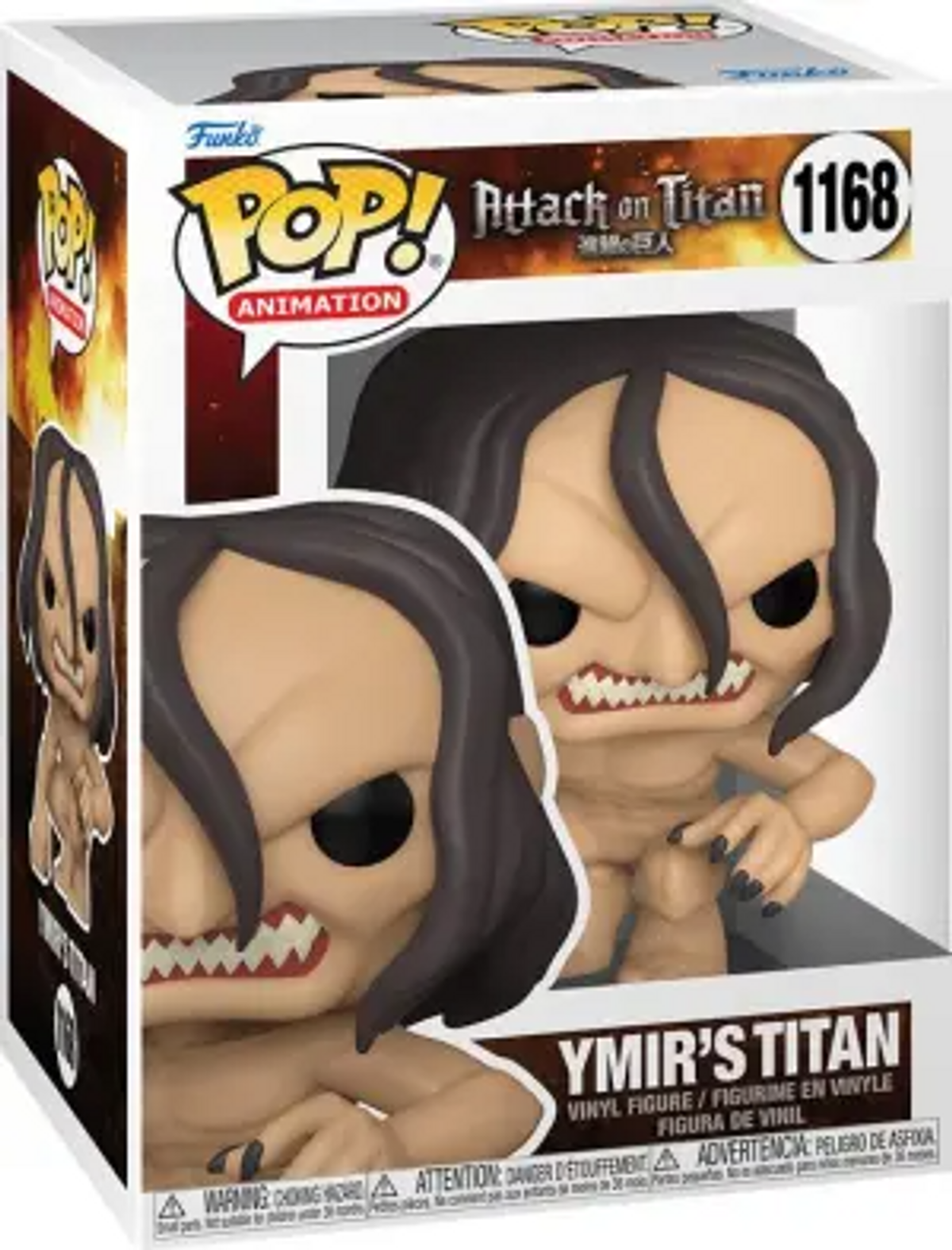 Box-Art für Ymirs Titan aus Attack on Titan. Eine Figur mit freiliegenden Muskeln wird gezeigt.
