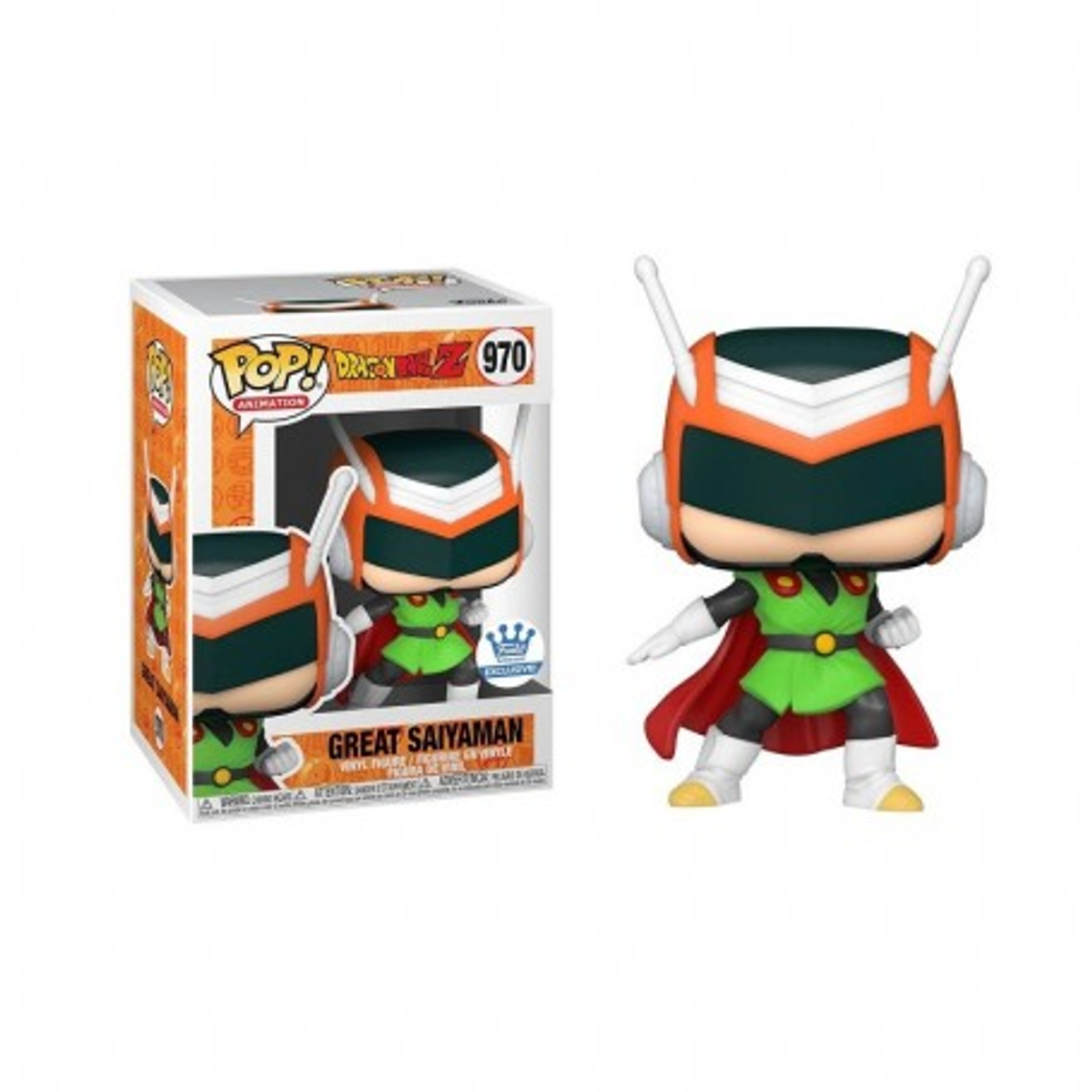 Figura Funko Pop de Great Saiyaman de Dragon Ball Z. La figura está en una caja.
