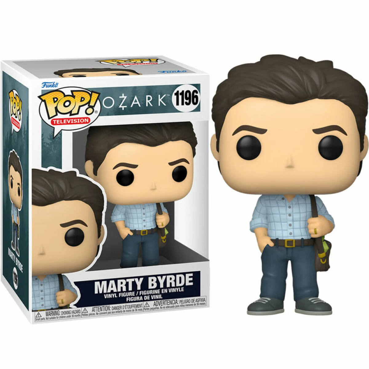 Funko Pop! vinile di Marty Byrde di Ozark. La scatola mostra la figura e il logo della serie.