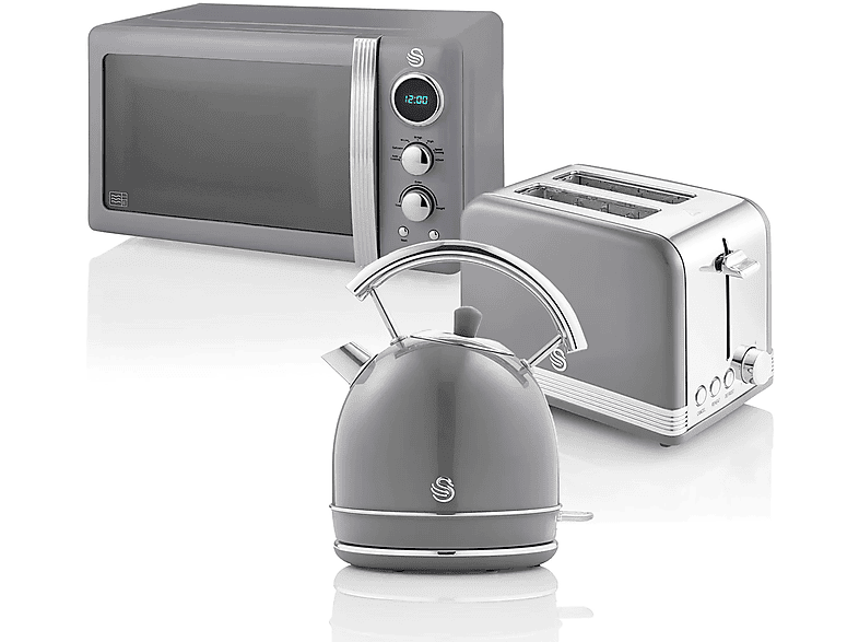 SWAN Retro STRP2070GRNEU Set Toaster und Wasserkocher Grau (850 Watt, Schlitze: 2)
