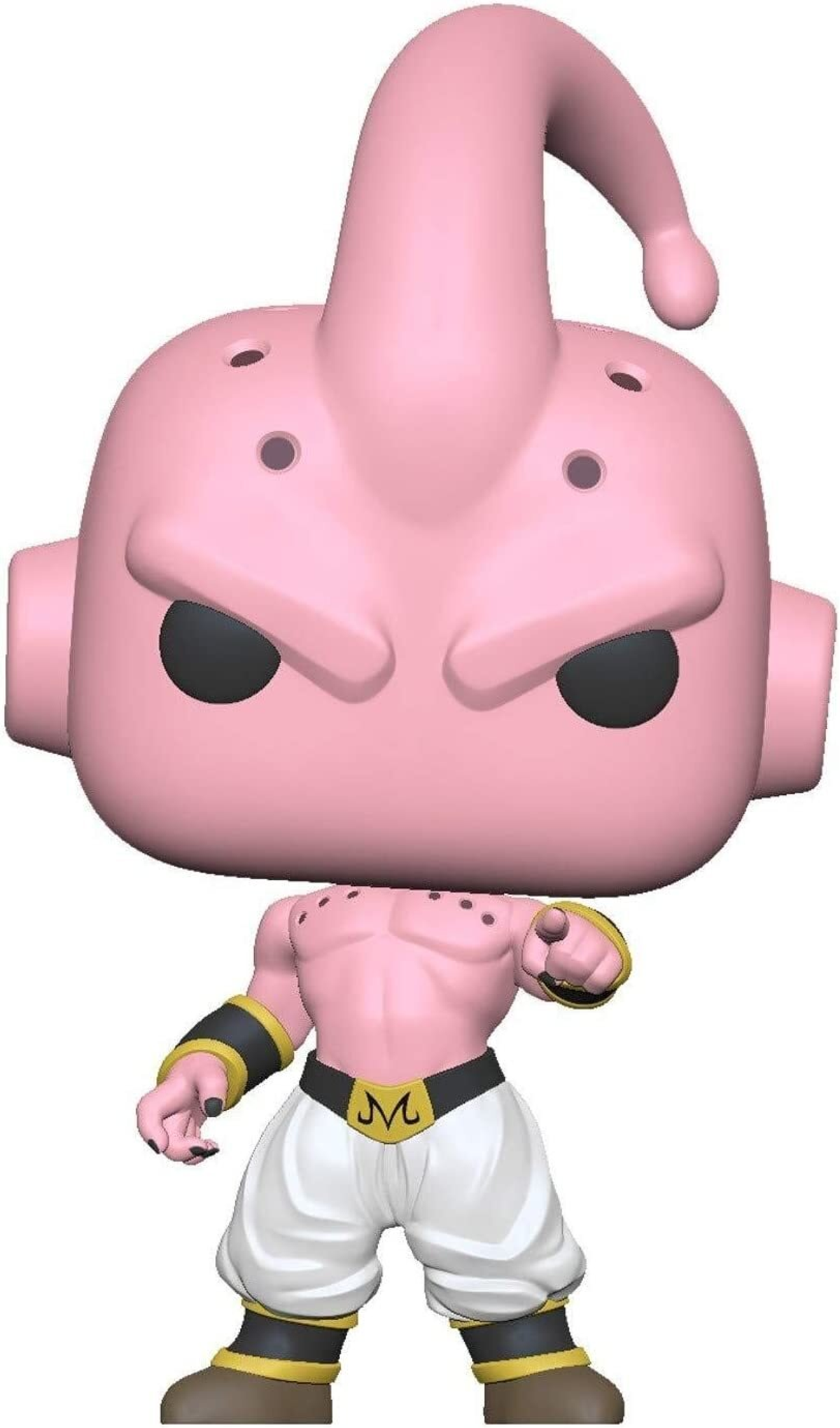 Una figura Funko Pop rosa de Majin Buu. La figura está en una pose dinámica.